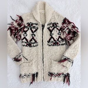 Isabel Marant Cream Knit Cardigan with Black and Burgundy Pattern